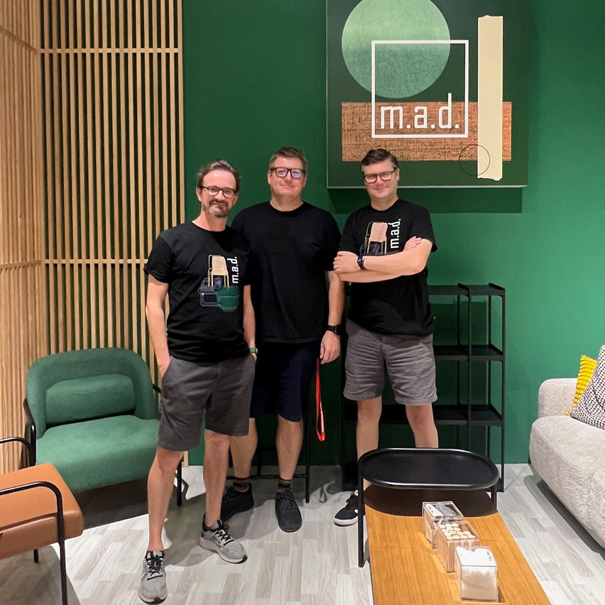 A photo of the m.a.d. furniture design team: Matt Cole, Dan Given, and Mark Daniel